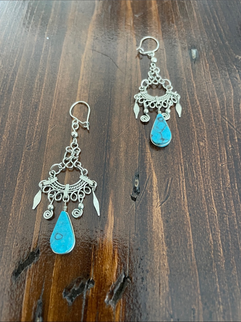 LOOPS Semiprecious Gemstone TURQUOISE Delicate Boho Gypsy Chandelier Earrings
